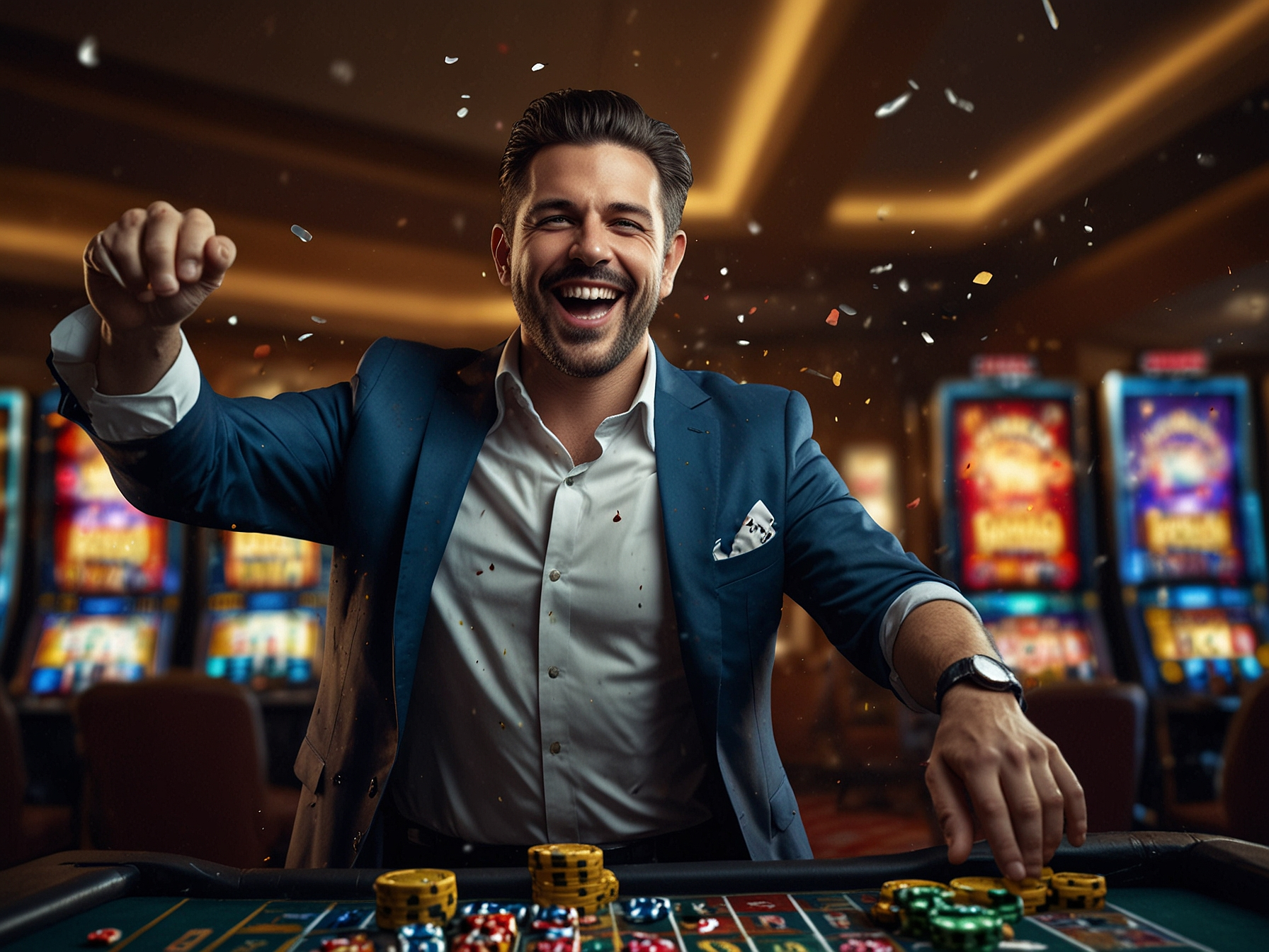 Gracz celebrujący wygraną przy automacie